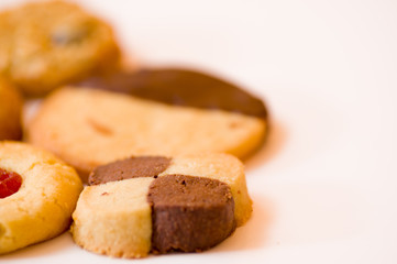 Fototapeta na wymiar Closeup of Freshly baked cookies on white background