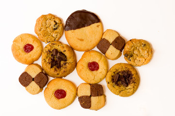 Freshly baked cookies on a white background