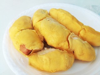 Thai fruit, Durian. Cha Nee, on the white dish. King of fruit 