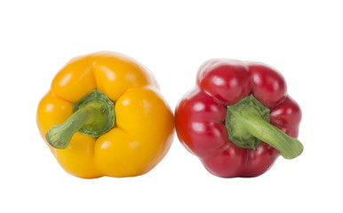Colored bell peppers on the white background.