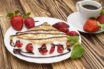 Crepes with Banana and strawberries