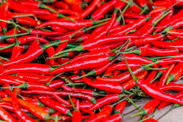 Red chillies background. Pile. Whole background of red chillies. Full of details.