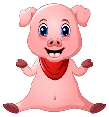 Cute pig cartoon sitting 