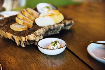 Cheese spread and bread.