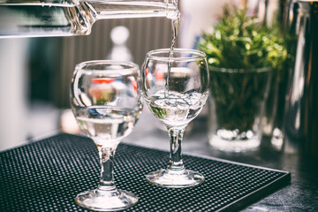 Bartender serving alcohol drinks