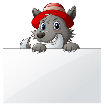 Cartoon wolf with blank sign