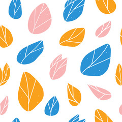 Cartoon leaf seamless pattern. Simple floral background. Surface design