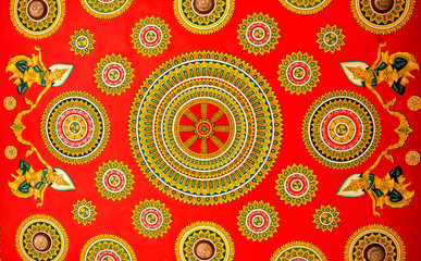 Thai floral pattern textured on a wall