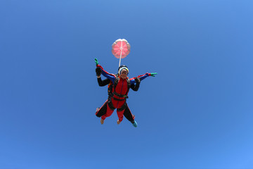 Skydiving tandem passenger in the sky