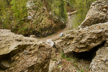 SUV car in the mountains