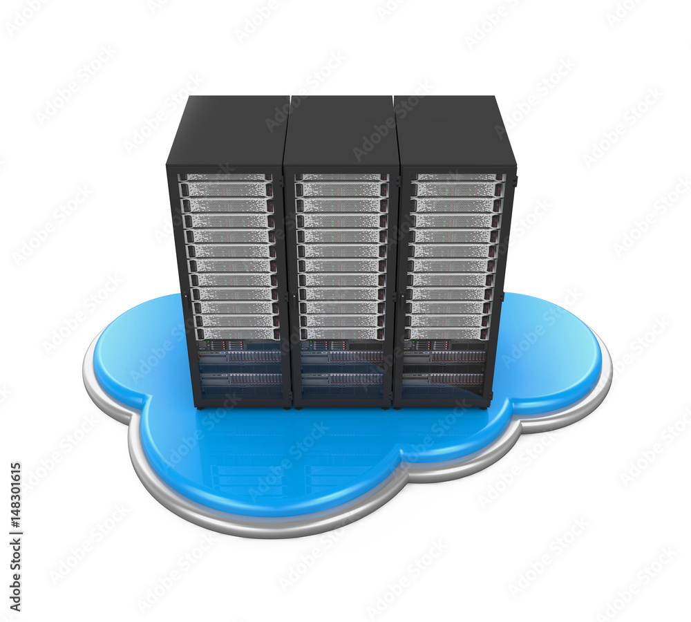 Poster cloud computing symbol with server rack