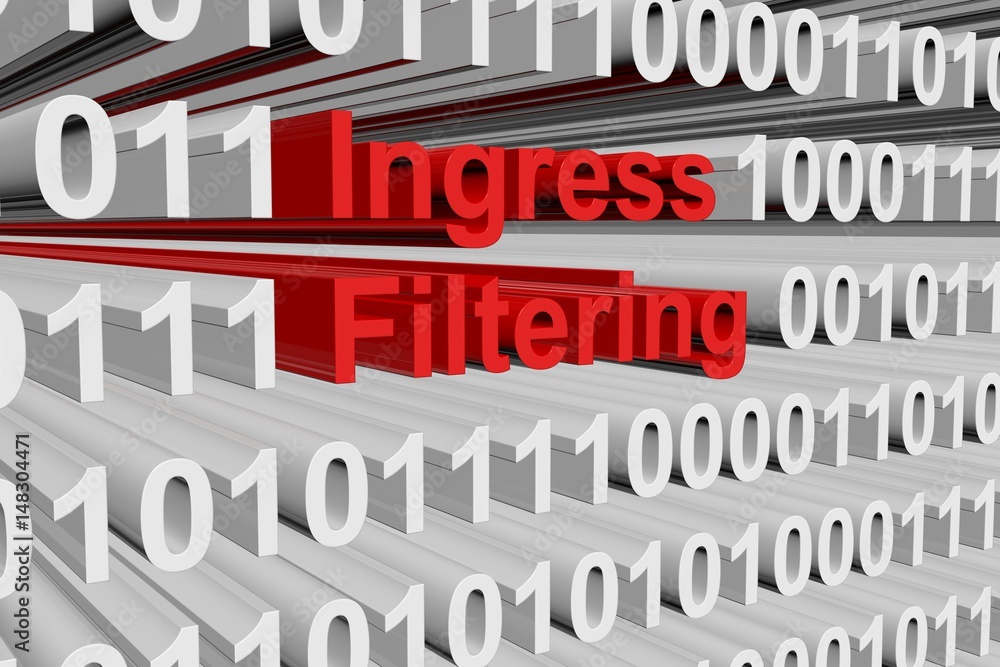 Poster ingress filtering in the form of binary code, 3d illustration