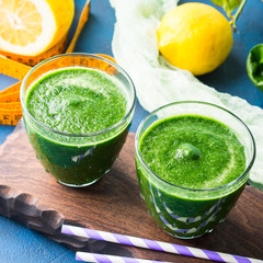 Green detox smoothie with spinach and spirulina. Lose weight diet concept
