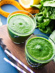 Green detox smoothie with spinach and spirulina. Lose weight diet concept
