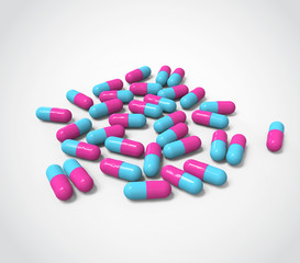 Pills capsules. Pharmacy Concept Background. High-quality 3D Render.