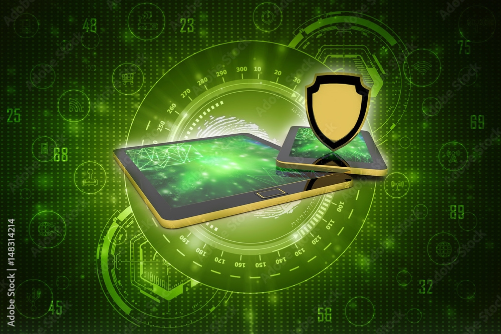 Aufkleber 3d rendering tablet with shield