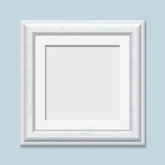 Square wooden white photo frame, vector