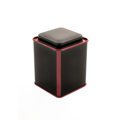 Red and black metallic box for tea