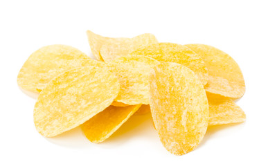 yellow potato chips isolated on white