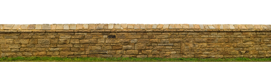 Großes Panorama einer schönen Gartenmauer als Natursteinmauer in Granit mit Mauerabdeckung - Panorama of a beautiful garden wall as a natural stone wall in granite with wall covering 