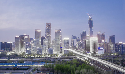 CBD ，Guomao，night city landscape in Beijing, China.