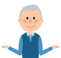 シニア男性　両手を広げる