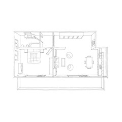 Freehand drawing sketch of furnished home apartment
