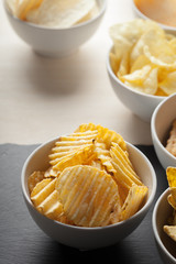 Potato chips in bowl on a table