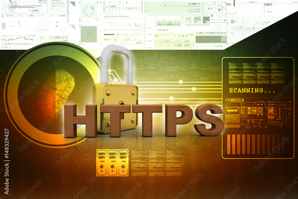 Poster 3d illustration network community concept . lock with http sign