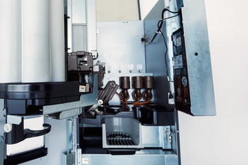Inside view of coffee vending machine