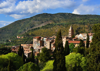 Fototapeta na wymiar Tivoli old city panorama with hills and wood