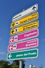 Directional sign in Spanish, Havana, Cuba
