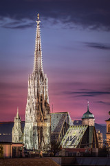 Obraz premium Panoramę Wiednia nocą z katedrą św. Szczepana w Wiedniu, Austria
