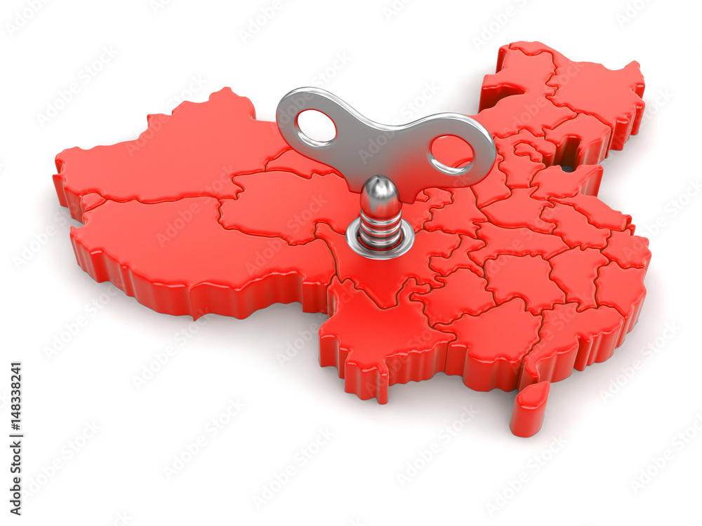Poster map of china with winding key. image with clipping path.