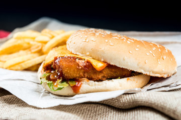 Cheese burger - American cheese chicken burger with fresh salad