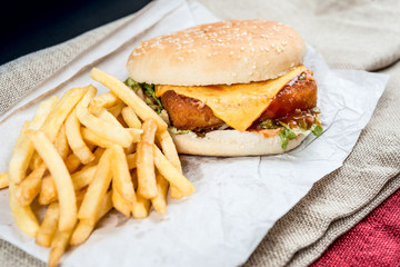 Cheese burger - American cheese chicken burger with fresh salad