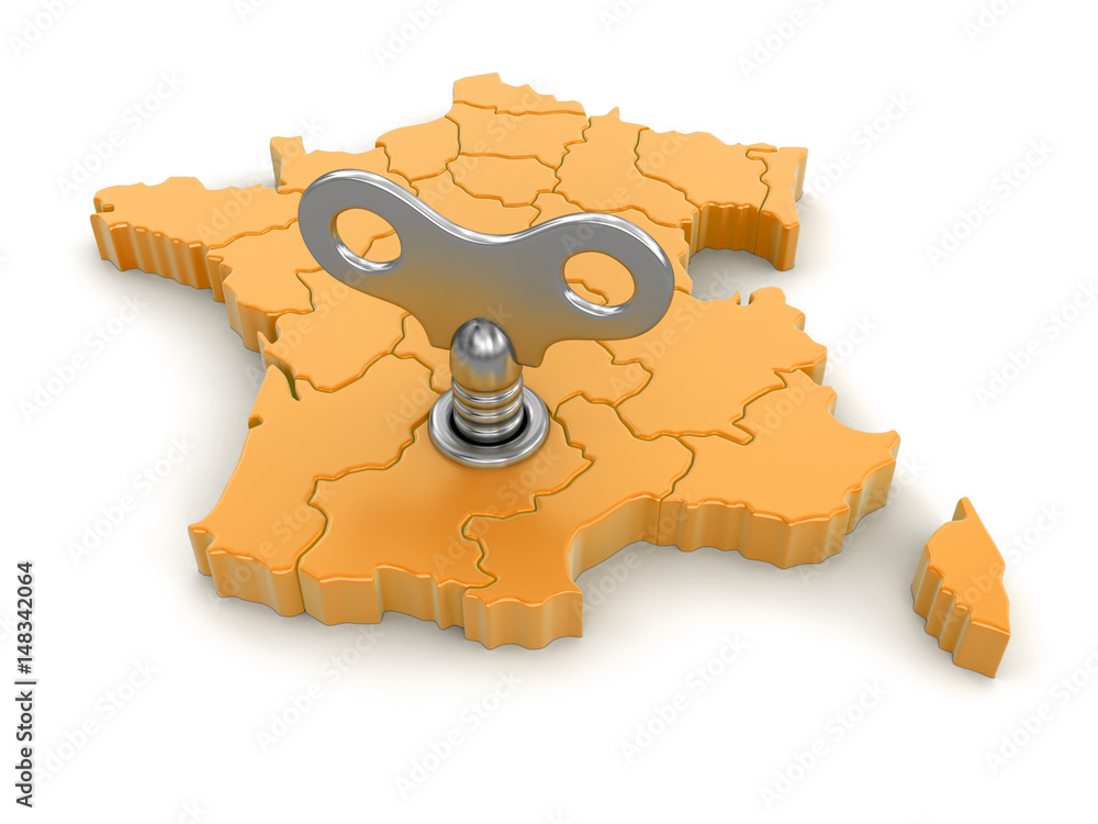 Poster map of france with winding key. image with clipping path.