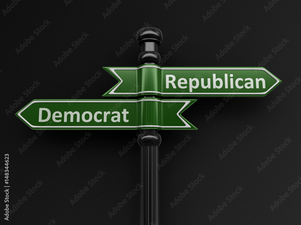 Poster democrat and republican pointers on signpost. image with clipping path