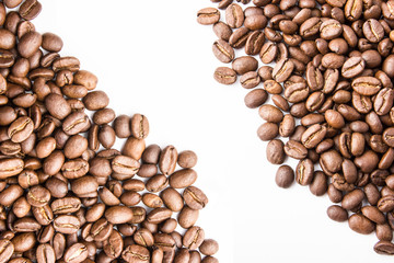 White empty copy space between coffee seeds.