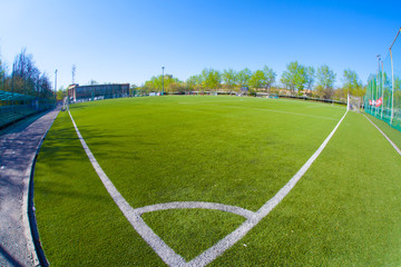 Soccer arena in sunlight day