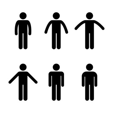 Man people various standing position. Posture stick figure. Vector illustration of posing person icon symbol sign pictogram on white