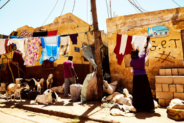 Colorful clothes hanging out to dry in saint louis senegal