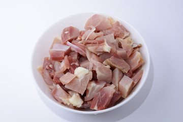 Chopped raw chicken fillet.