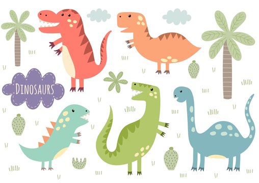 Vector set of cute isolated dinosaurs