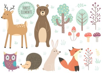 Estores personalizados con tu foto Vector set of cute forest elements - animals and trees