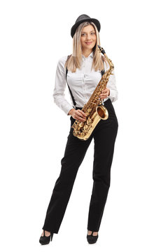 Female jazz musician with a saxophone