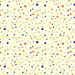 Seamless vector pattern with dots. Simple graphic design. Dotted colorful drawn background with little decorative elements. Print for wrapping, web backgrounds, fabric, decor, surface