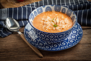 Fresh tomato soup with rice.