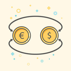 Simple Business and  Finance Vector Flat Icon. Currency exchange between dollar and euro. Flat style style icon. 
