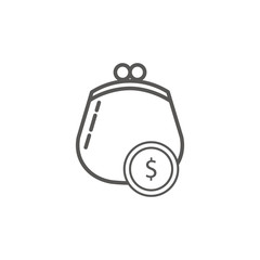 Simple Business and  Finance Vector Flat Icon. Classic purse for keeping coins. Line art style icon. 
